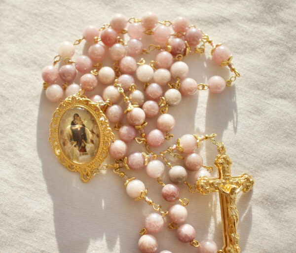 Sunstone Glass Bead Chain Rosary - Image 3