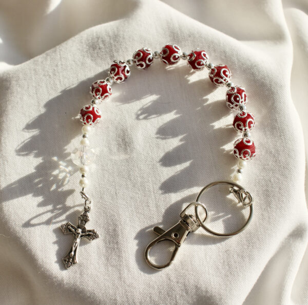 Red with Silver Keychain Rosary