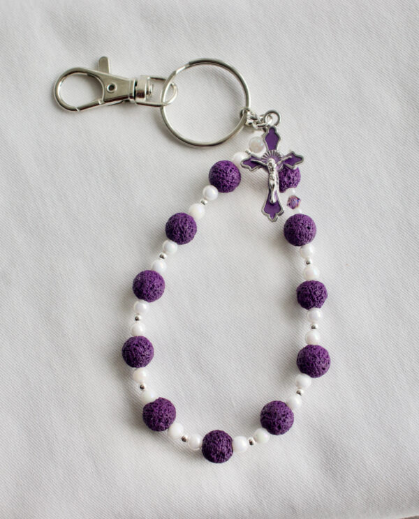 Purple Lava Bead Keychain Rosary