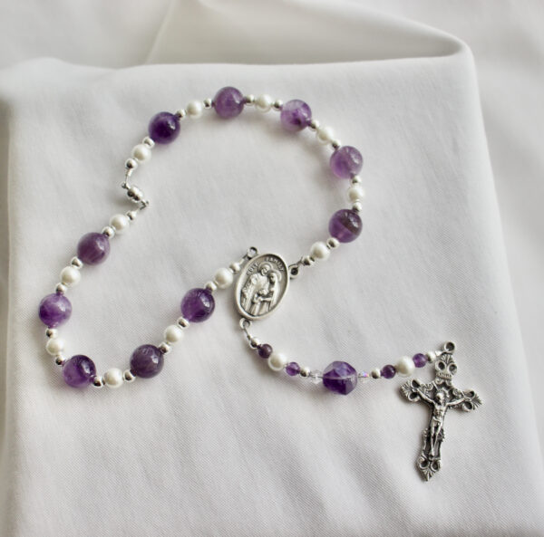 Purple and White Car Rosary