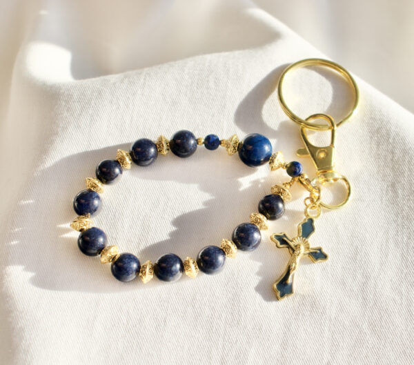 Navy and Gold Wire Keychain Rosary - Image 4