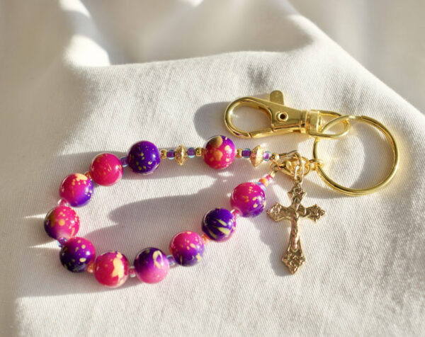 Pink, Purple and Orange Keychain Rosary - Image 3