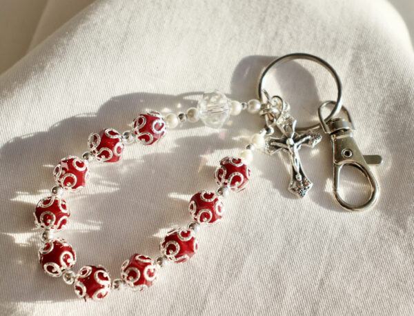 Red with Silver Keychain Rosary - Image 2