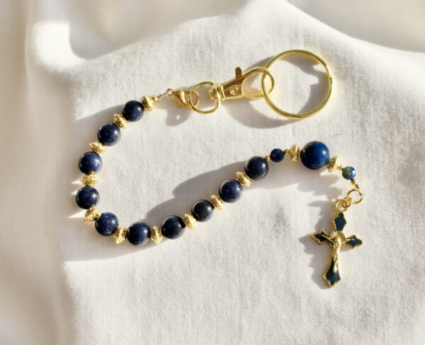 Navy and Gold Wire Keychain Rosary