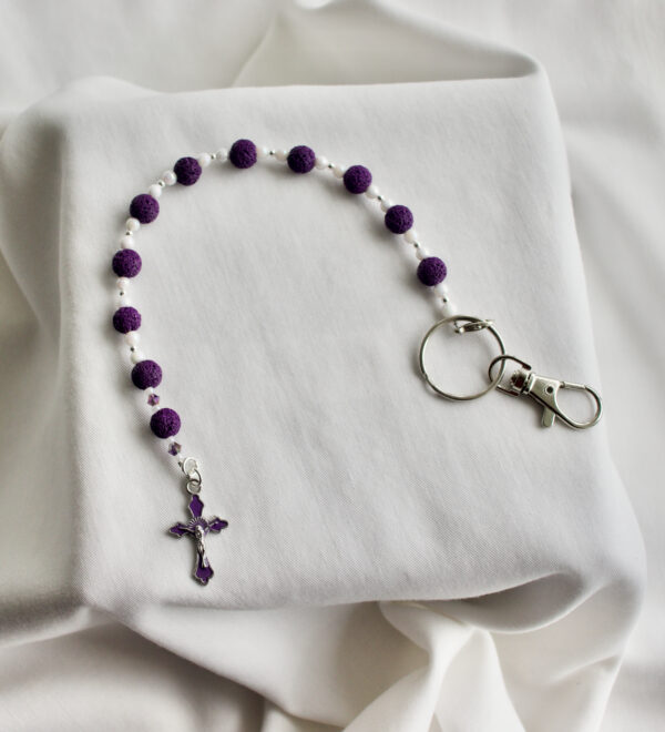 Purple Lava Bead Keychain Rosary - Image 3