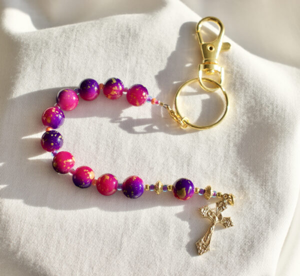 Pink, Purple and Orange Keychain Rosary