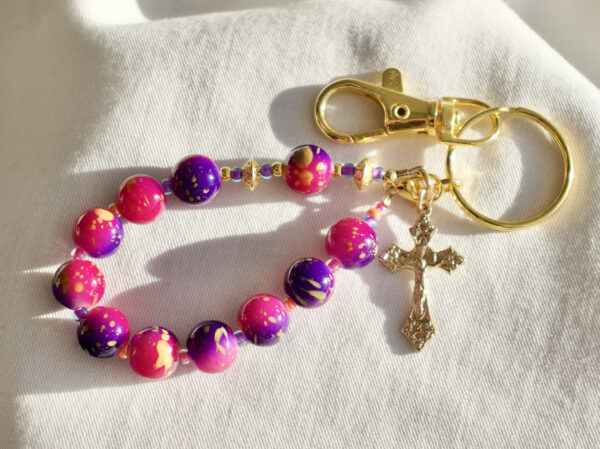 Pink, Purple and Orange Keychain Rosary - Image 2